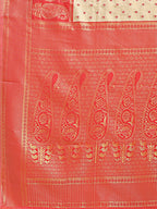 Shree Shyam Fashion Cream & Red Banarasi silk Woven Zari Work Traditional Tassel Saree