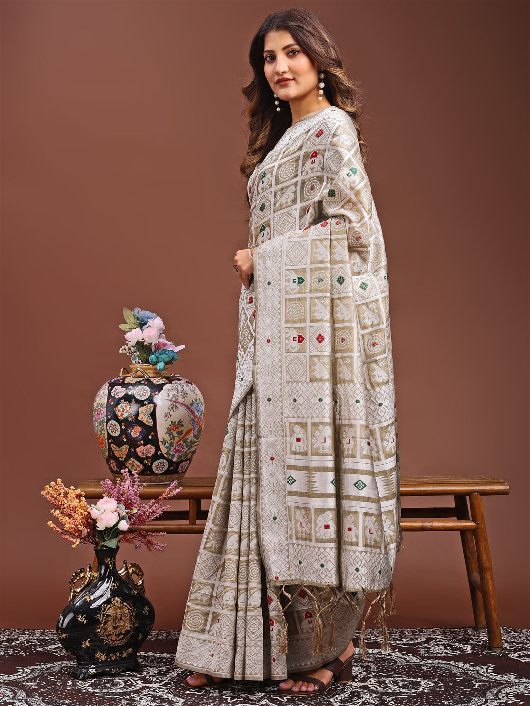 Shree Shyam Fashion Threads of Tradition: Beige Linen Cotton Saree Woven with Stories of Grace & Heritage