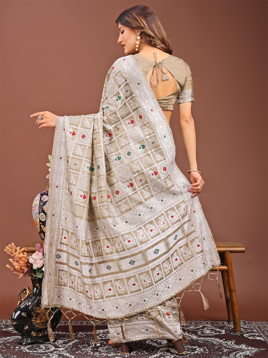 Shree Shyam Fashion Threads of Tradition: Beige Linen Cotton Saree Woven with Stories of Grace & Heritage