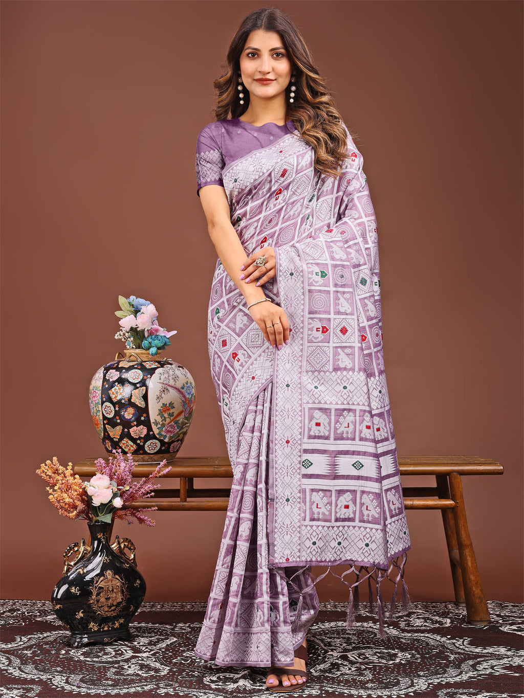 Shree Shyam Fashion Threads of Tradition: Purple Linen Cotton Saree Woven with Stories of Grace & Heritage