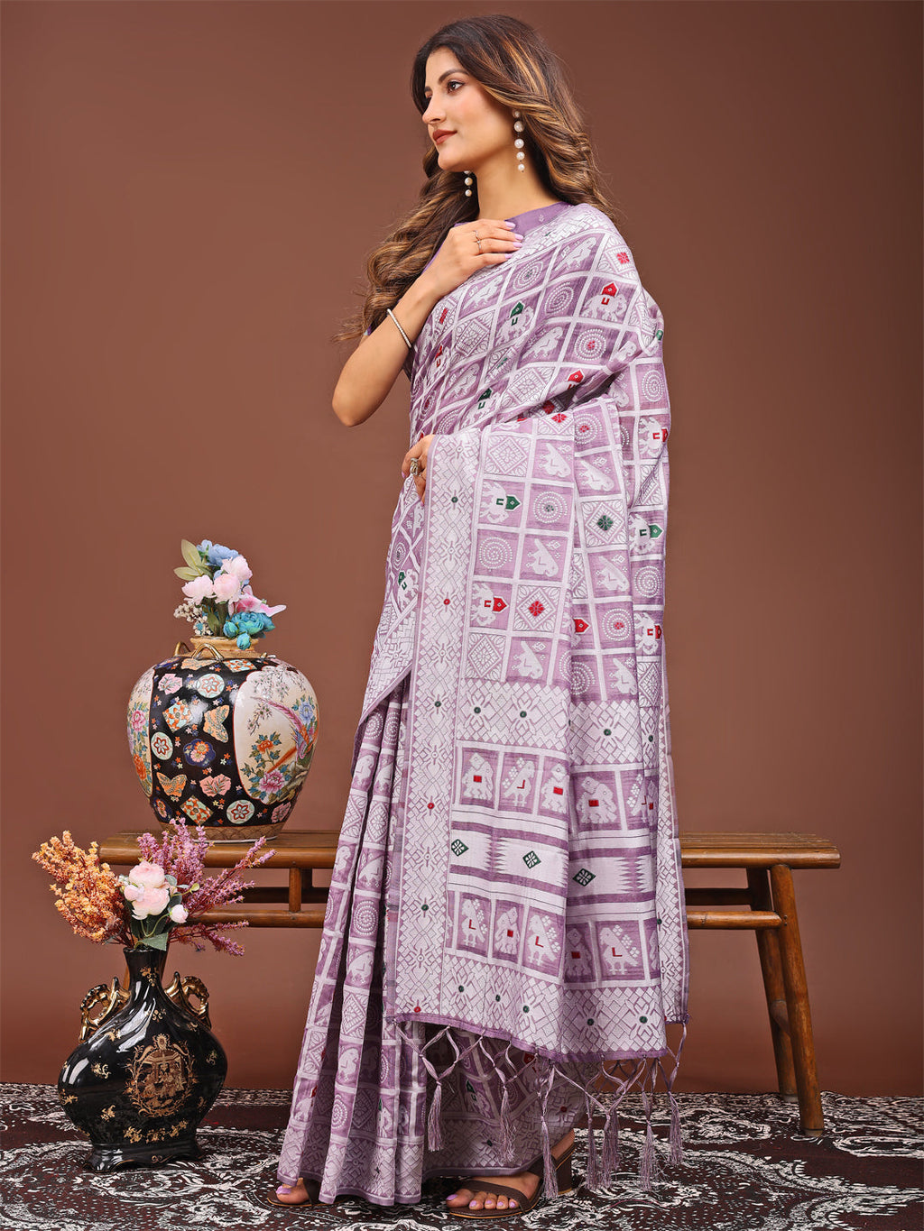 Shree Shyam Fashion Threads of Tradition: Purple Linen Cotton Saree Woven with Stories of Grace & Heritage