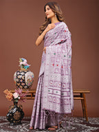 Shree Shyam Fashion Threads of Tradition: Purple Linen Cotton Saree Woven with Stories of Grace & Heritage