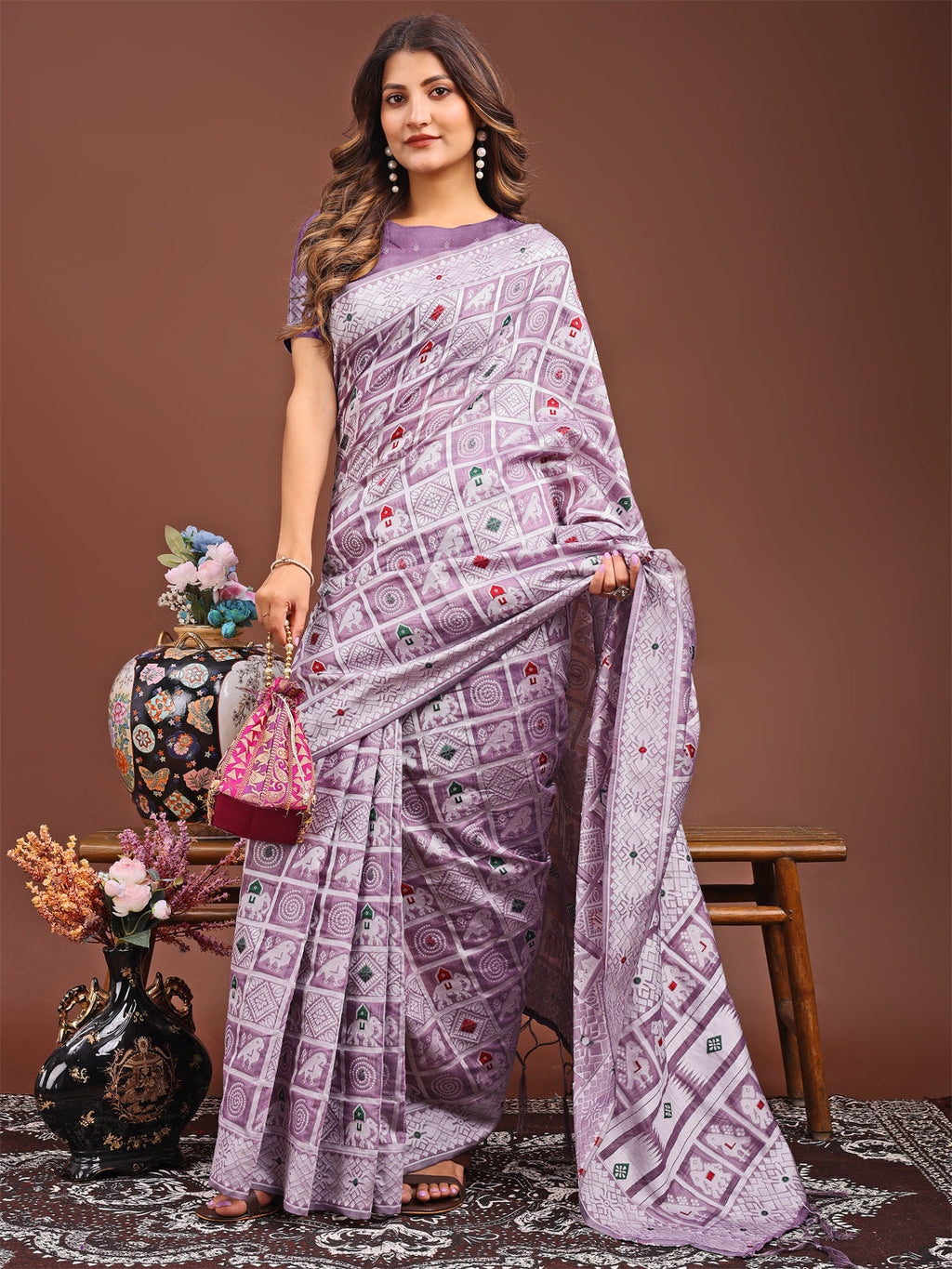 Shree Shyam Fashion Threads of Tradition: Purple Linen Cotton Saree Woven with Stories of Grace & Heritage