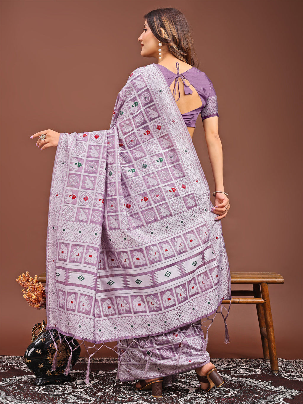 Shree Shyam Fashion Threads of Tradition: Purple Linen Cotton Saree Woven with Stories of Grace & Heritage