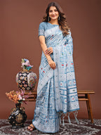 Shree Shyam Fashion Threads of Tradition: Sky Blue Linen Cotton Saree Woven with Stories of Grace & Heritage