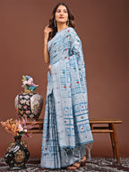 Shree Shyam Fashion Threads of Tradition: Sky Blue Linen Cotton Saree Woven with Stories of Grace & Heritage