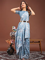 Shree Shyam Fashion Threads of Tradition: Sky Blue Linen Cotton Saree Woven with Stories of Grace & Heritage