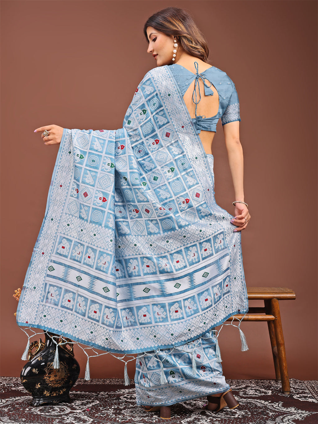 Shree Shyam Fashion Threads of Tradition: Sky Blue Linen Cotton Saree Woven with Stories of Grace & Heritage
