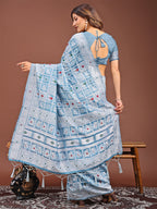 Shree Shyam Fashion Threads of Tradition: Sky Blue Linen Cotton Saree Woven with Stories of Grace & Heritage