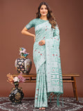 Shree Shyam Fashion Threads of Tradition: Sea Green Linen Cotton Saree Woven with Stories of Grace & Heritage
