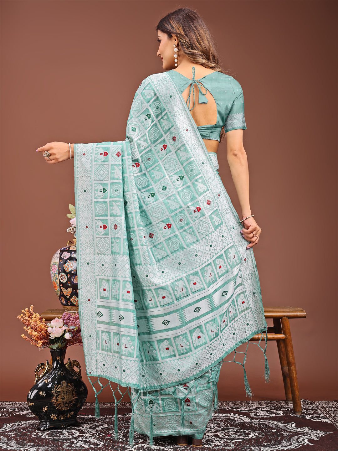 Shree Shyam Fashion Threads of Tradition: Sea Green Linen Cotton Saree Woven with Stories of Grace & Heritage