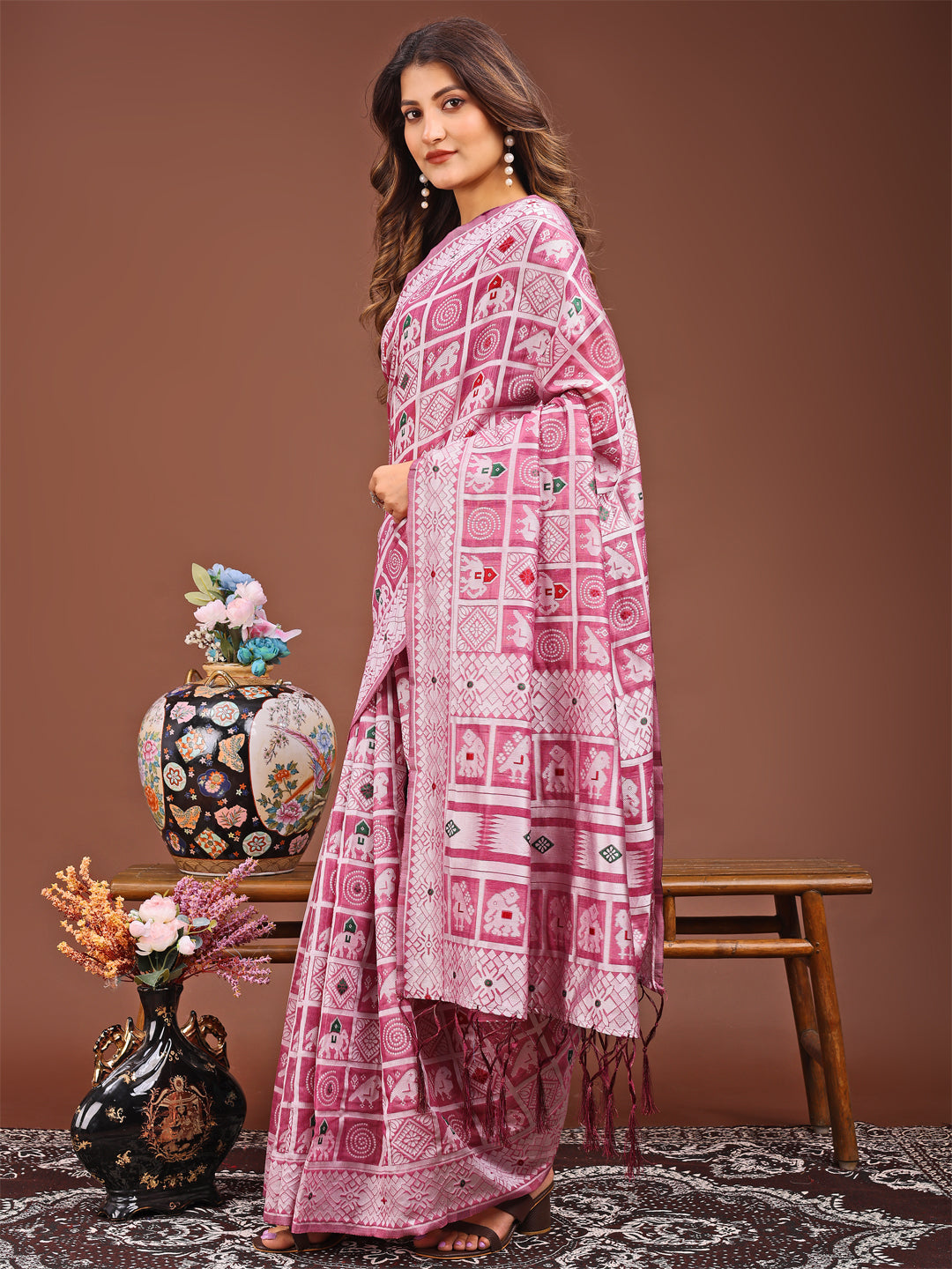 Shree Shyam Fashion Threads of Tradition: Pink Linen Cotton Saree Woven with Stories of Grace & Heritage