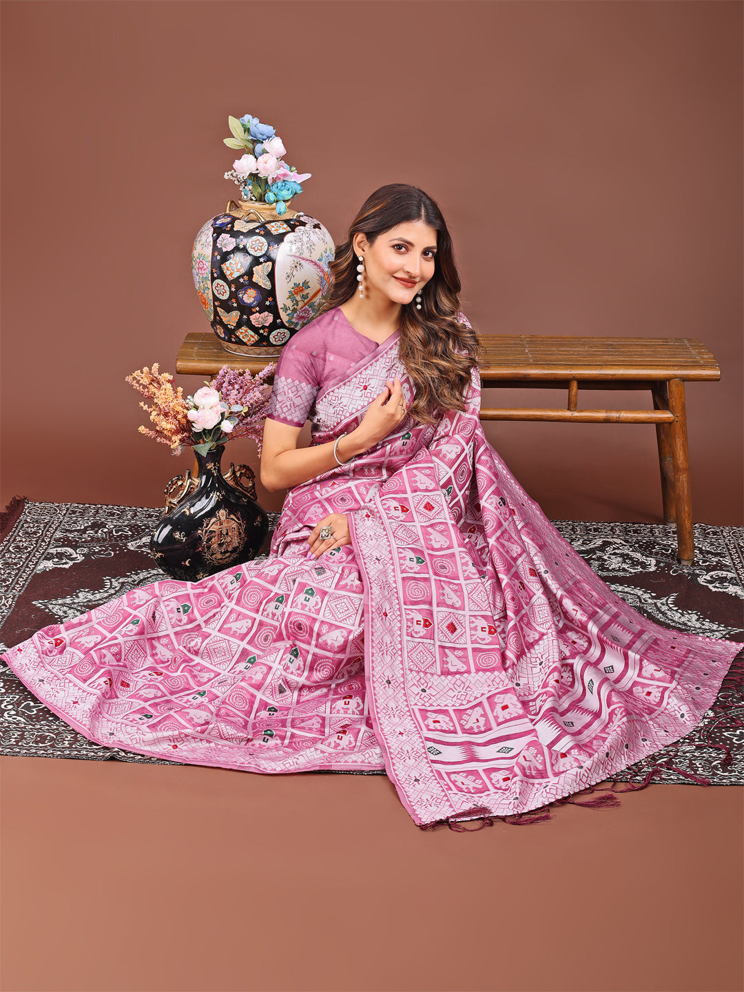 Shree Shyam Fashion Threads of Tradition: Pink Linen Cotton Saree Woven with Stories of Grace & Heritage