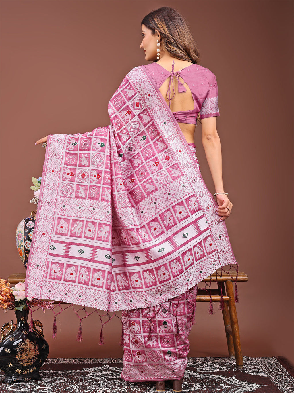 Shree Shyam Fashion Threads of Tradition: Pink Linen Cotton Saree Woven with Stories of Grace & Heritage