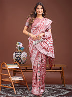 Shree Shyam Fashion Threads of Tradition: Peach Linen Cotton Saree Woven with Stories of Grace & Heritage