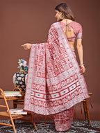 Shree Shyam Fashion Threads of Tradition: Peach Linen Cotton Saree Woven with Stories of Grace & Heritage