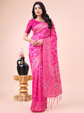 Shree Shyam Fashion Elegant Pink Banarasi Cotton Saree with Zari Leaf Motifs and Rich Pallu - Traditional Indian Saree for Festive & Wedding Wear
