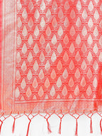 Shree Shyam Fashion Elegant Maroon Banarasi Cotton Saree with Zari Leaf Motifs and Rich Pallu - Traditional Indian Saree for Festive & Wedding Wear
