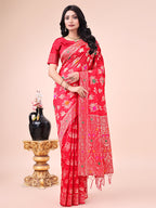 Shree Shyam Fashion Red Banarasi Silk Saree with Floral Zari Weaving - Festive Traditional Elegance for Weddings & Celebrations