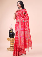 Shree Shyam Fashion Red Banarasi Silk Saree with Floral Zari Weaving - Festive Traditional Elegance for Weddings & Celebrations
