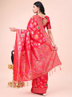 Shree Shyam Fashion Red Banarasi Silk Saree with Floral Zari Weaving - Festive Traditional Elegance for Weddings & Celebrations