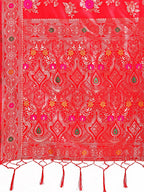 Shree Shyam Fashion Red Banarasi Silk Saree with Floral Zari Weaving - Festive Traditional Elegance for Weddings & Celebrations