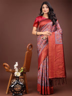 Shree Shyam Fashion Majestic Red & Grey Silk Saree with Rich Woven Pallu - A Regal Touch for Special Moments