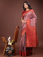 Shree Shyam Fashion Majestic Red & Grey Silk Saree with Rich Woven Pallu - A Regal Touch for Special Moments
