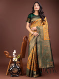 Shree Shyam Fashion Majestic Green & Yellow Silk Saree with Rich Woven Pallu - A Regal Touch for Special Moments