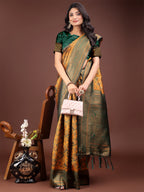 Shree Shyam Fashion Majestic Green & Yellow Silk Saree with Rich Woven Pallu - A Regal Touch for Special Moments