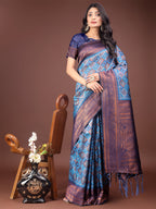 Shree Shyam Fashion Majestic Red & Sky Blue Silk Saree with Rich Woven Pallu - A Regal Touch for Special Moments