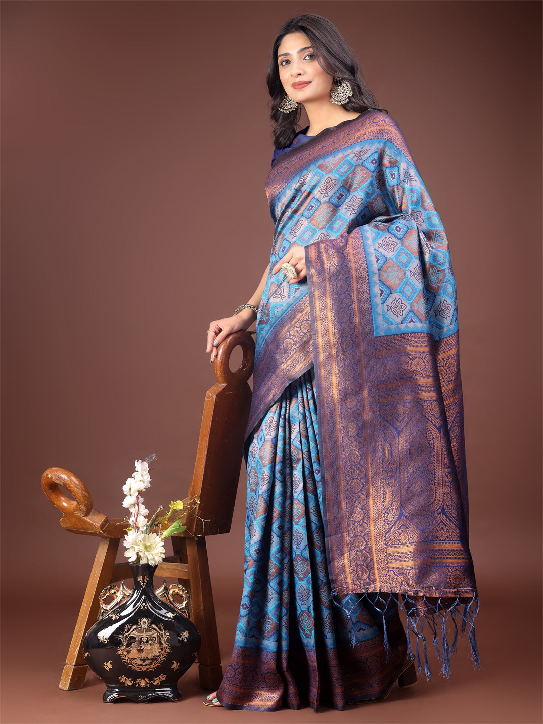Shree Shyam Fashion Majestic Red & Sky Blue Silk Saree with Rich Woven Pallu - A Regal Touch for Special Moments
