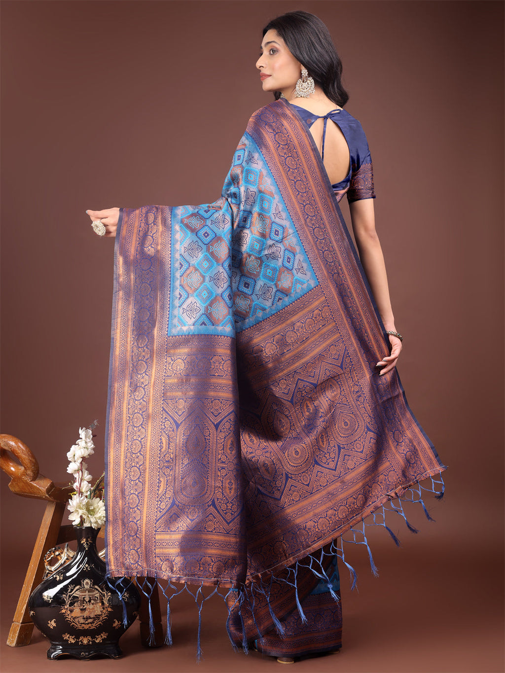 Shree Shyam Fashion Majestic Red & Sky Blue Silk Saree with Rich Woven Pallu - A Regal Touch for Special Moments
