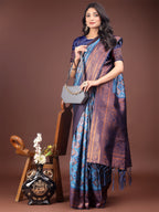 Shree Shyam Fashion Majestic Red & Sky Blue Silk Saree with Rich Woven Pallu - A Regal Touch for Special Moments
