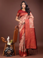 Shree Shyam Fashion Majestic Red & Cream Silk Saree with Rich Woven Pallu - A Regal Touch for Special Moments