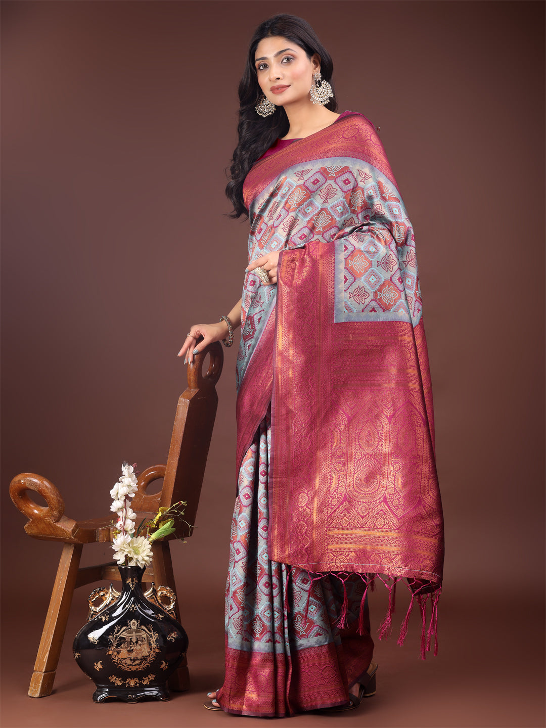 Shree Shyam Fashion Majestic Red & Teal Silk Saree with Rich Woven Pallu - A Regal Touch for Special Moments