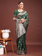 Shree Shyam Fashion Dark Green Banarasi Silk Saree with Zari Weaving - A Timeless Tale of Elegance - Distacart