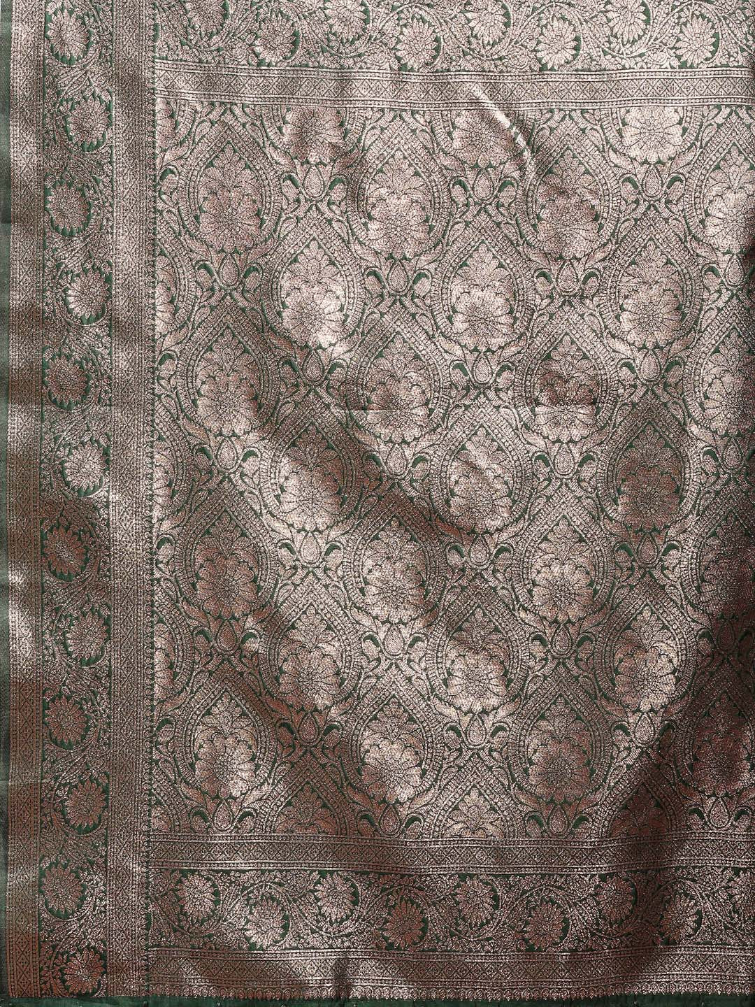 Shree Shyam Fashion Dark Green Banarasi Silk Saree with Zari Weaving - A Timeless Tale of Elegance - Distacart