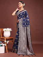 Shree Shyam Fashion Navy Blue Banarasi Silk Saree with Zari Weaving - A Timeless Tale of Elegance - Distacart