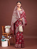Shree Shyam Fashion Maroon Banarasi Silk Saree with Zari Weaving - A Timeless Tale of Elegance - Distacart