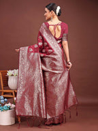 Shree Shyam Fashion Maroon Banarasi Silk Saree with Zari Weaving - A Timeless Tale of Elegance - Distacart