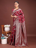 Shree Shyam Fashion Maroon Banarasi Silk Saree with Zari Weaving - A Timeless Tale of Elegance - Distacart