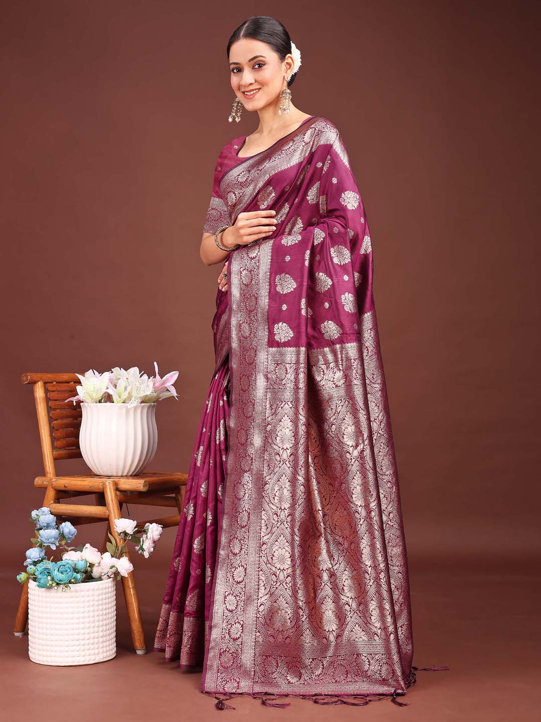 Shree Shyam Fashion Purple Banarasi Silk Saree with Zari Weaving - A Timeless Tale of Elegance - Distacart