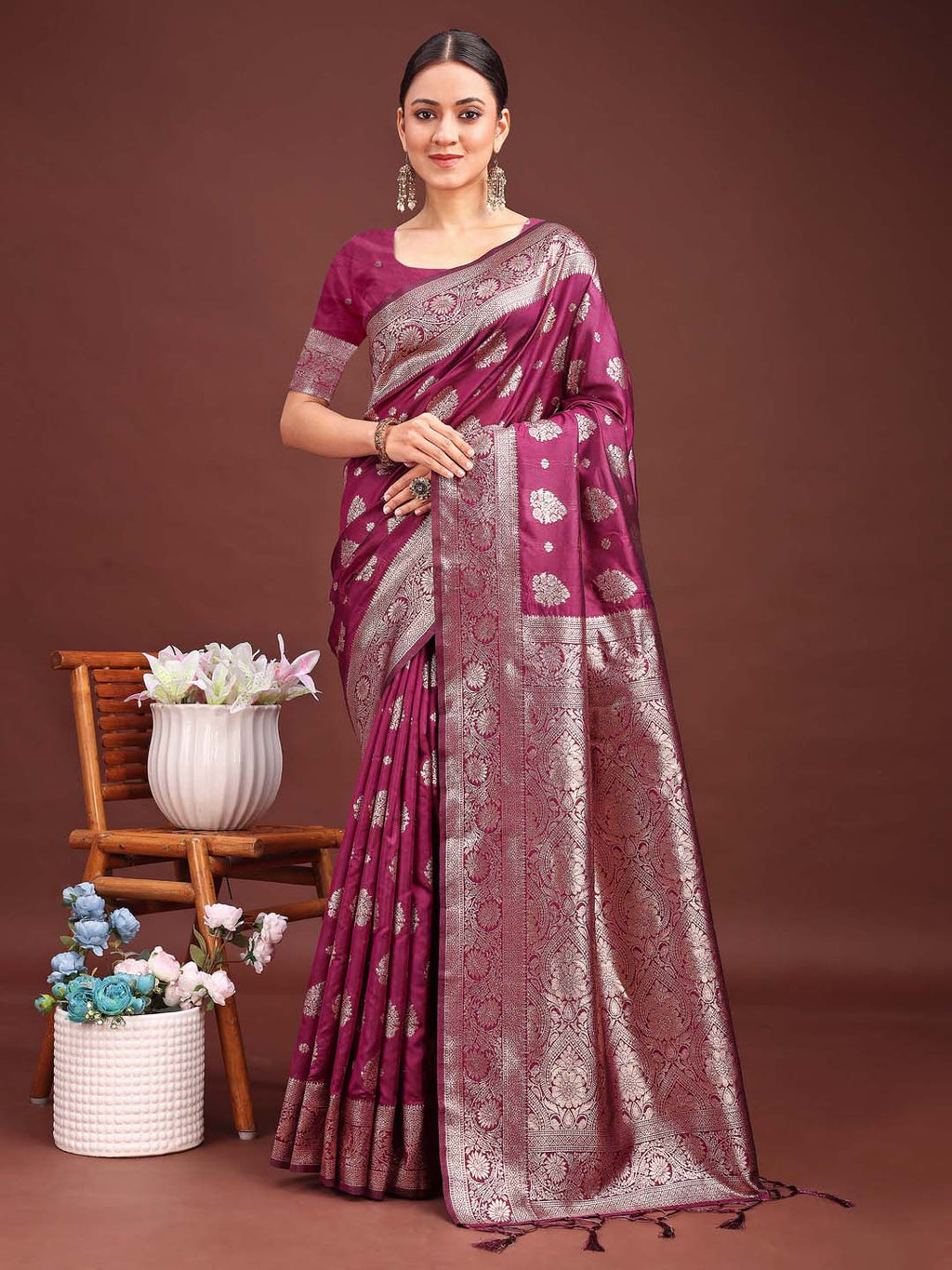 Shree Shyam Fashion Purple Banarasi Silk Saree with Zari Weaving - A Timeless Tale of Elegance - Distacart