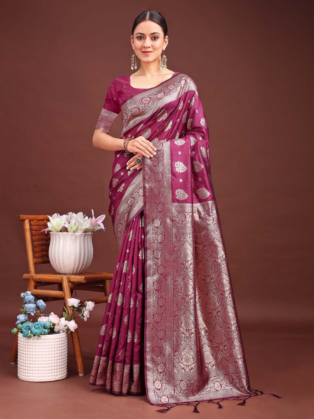 Shree Shyam Fashion Purple Banarasi Silk Saree with Zari Weaving - A Timeless Tale of Elegance - Distacart