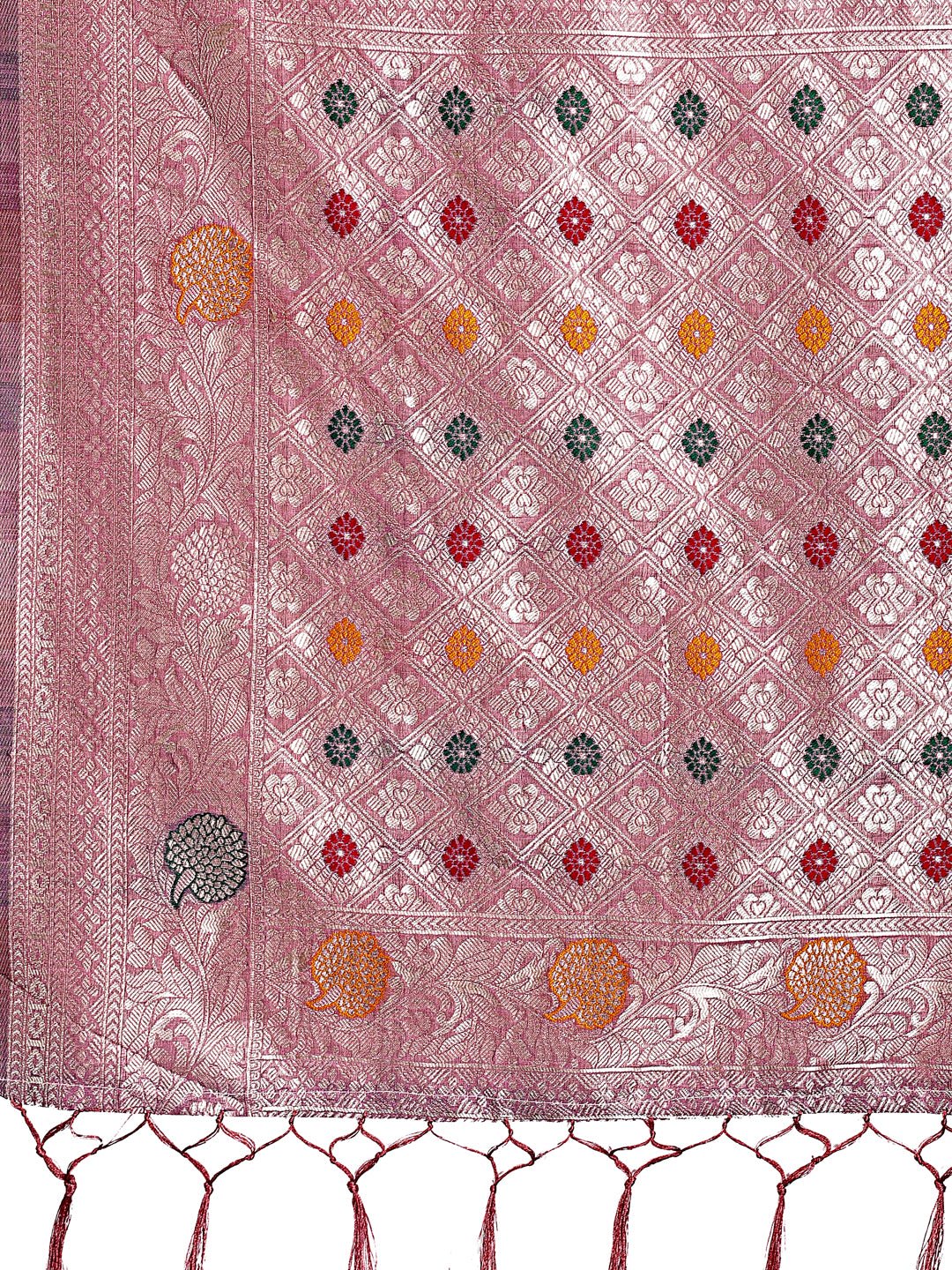 Shree Shyam Fashion Elegant Purple Linen Cotton Saree with Zari Border & Woven Motifs - Perfect for Sophisticated Everyday & Festive Looks - Distacart