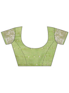 Shree Shyam Fashion Elegant Light Green Linen Cotton Saree with Zari Border & Woven Motifs - Perfect for Sophisticated Everyday & Festive Looks - Distacart