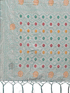 Shree Shyam Fashion Elegant Sea Green Linen Cotton Saree with Zari Border & Woven Motifs - Perfect for Sophisticated Everyday & Festive Looks - Distacart