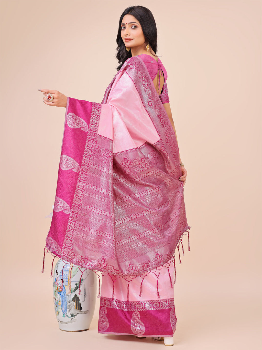 Shree Shyam Fashion Graceful Light & Dark Pink Silk Saree with Rich Woven Border & Paisley Pallu - Perfect for Festive & Wedding Wear