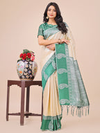 Shree Shyam Fashion Graceful Light & Dark Cream Silk Saree with Rich Woven Border & Paisley Pallu - Perfect for Festive & Wedding Wear